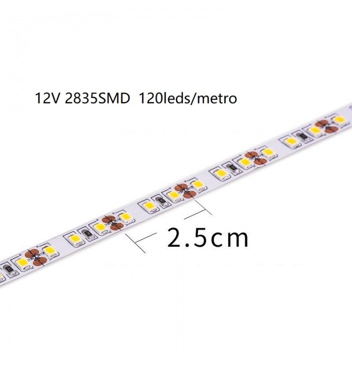 Tira Luz LED 5 metros 12V para Interiores IP20, Luz Neutra 4000K, 120 LEDs/m,  SMD2835