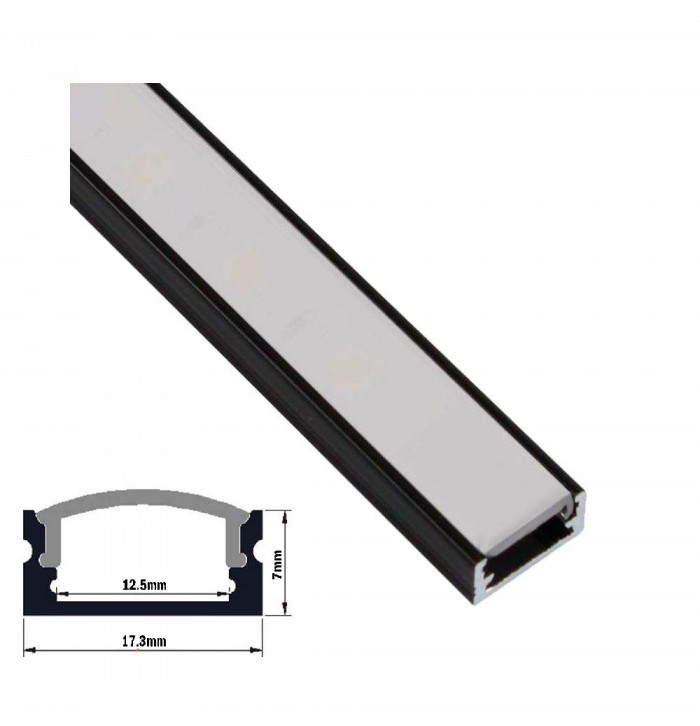 perfil Negro aluminio superficiel para tira de led 2METROS