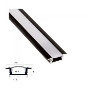 perfil Negro aluminio empotrar para tira de led 2METROS con difusor