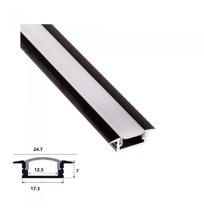 perfil Negro aluminio empotrar para tira de led 2METROS con difusor