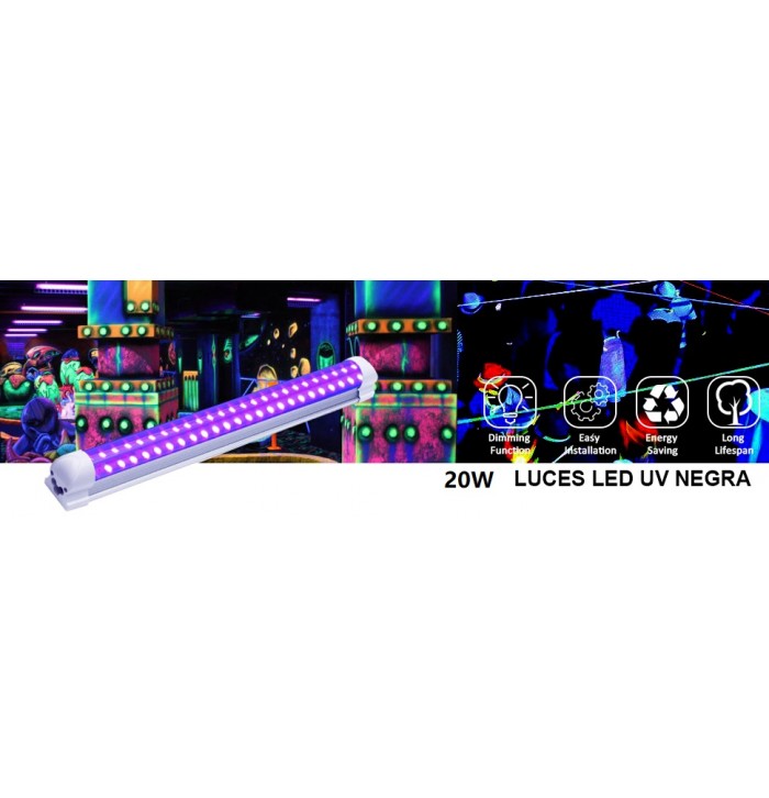 luz negra luz violeta uv 20w 60cm