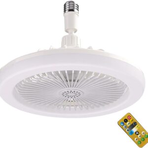 Ventilador Luz Techo E27 con mando, 24.5cm 3 Velocidades 3 Luces Ajustables CCT, blanco