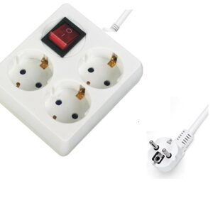 Base múltiple con interruptor  CUADRADO de  3 tomas de 1.5metros 16A 250V