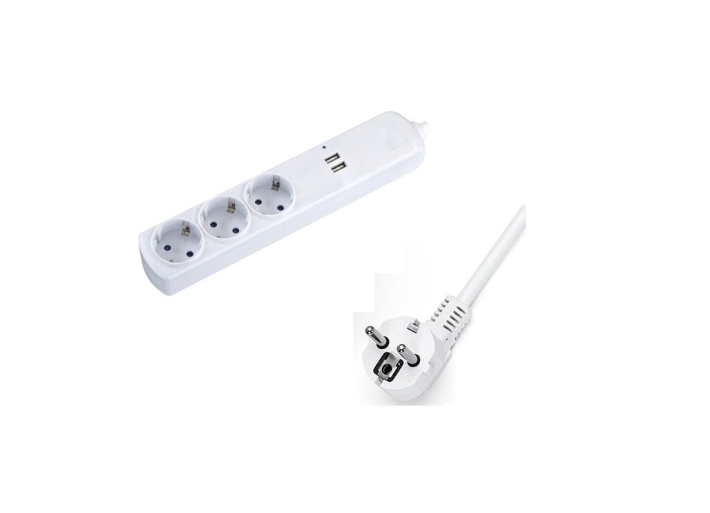 Base múltiple 3 Tomas +2 USB  sin interruptor