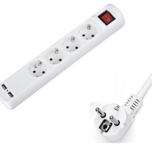 Base múltiple con interruptor 4 Tomas +2 USB