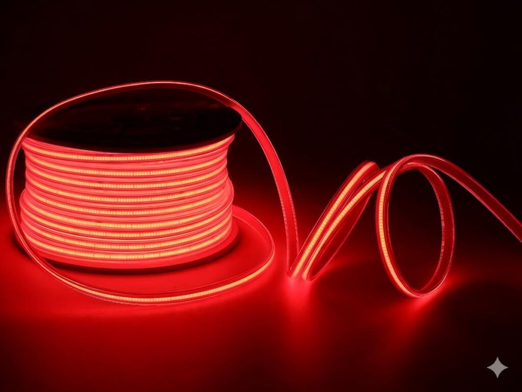 bobina de tira led COB ROJO 220v 50metros corte cada 50cm 288leds/m 10w/m (CONEXION INCLUIDO) IP65