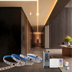 PACK  Tira led 24V 10metros flujo de agua 3000K+ controlador 50A + transformador 24v 200w